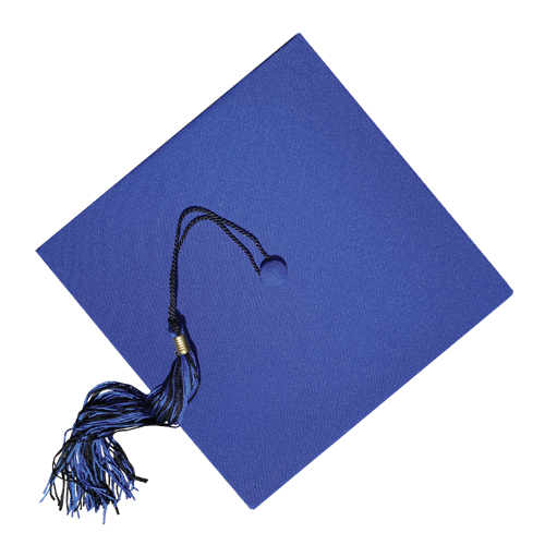 Blue mortar board graduation cap and tassel