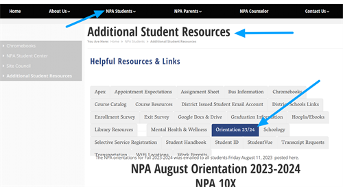 Website navigate to students additional resources
